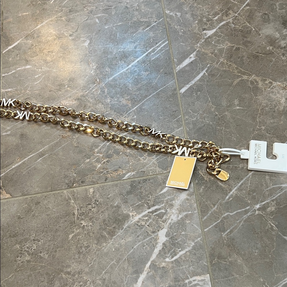 Michael Kors Gold Chain Belt with Logo Charms